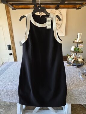 Lauren Ralph Lauren Black and White Sleeveless Shift Dress with Contrast Trim